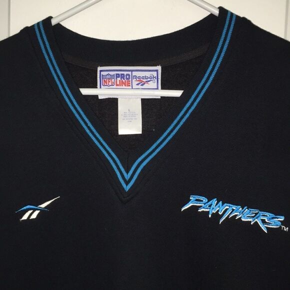 Old School NFL BLACK Retro Carolina Panther Vintage Golf Sweater Vest Mens L - Picture 2 of 3